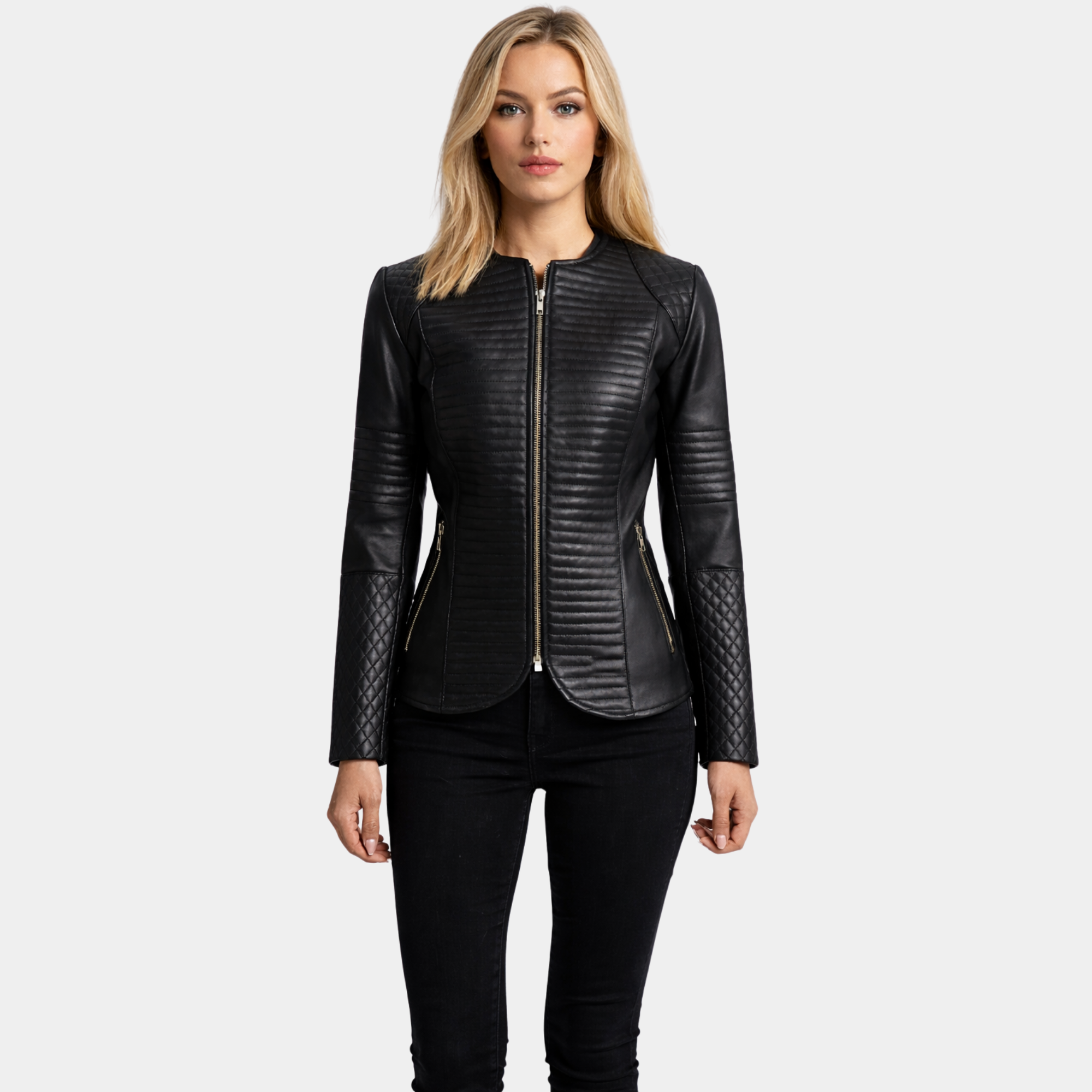 Nexi Quilted Black Leather Jacket