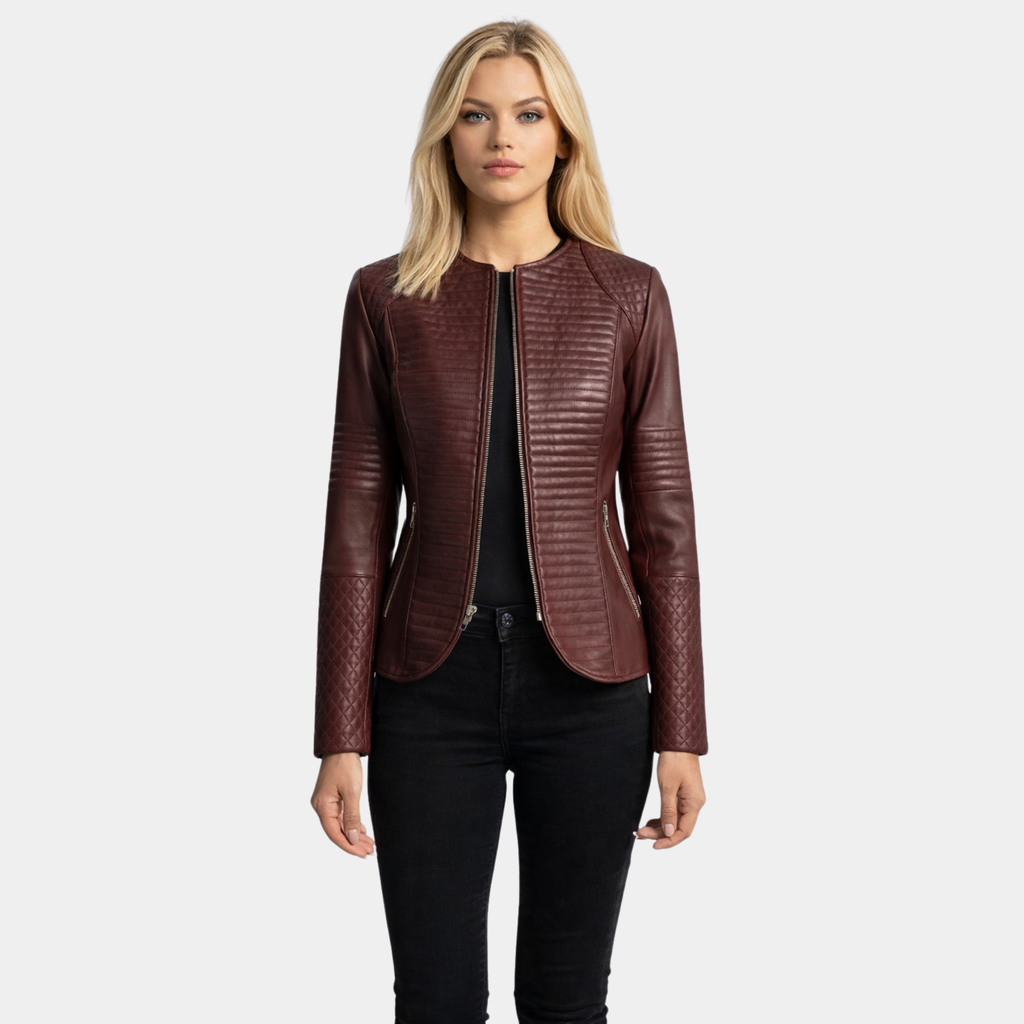Nexi Quilted Maroon Leather Jacket