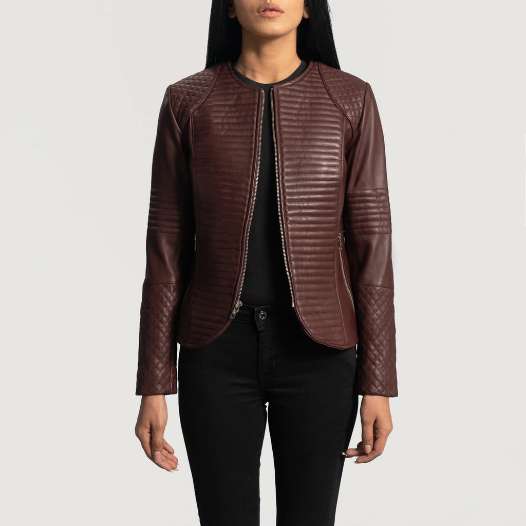 Nexi Quilted Maroon Leather Jacket