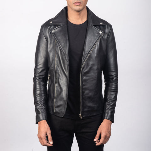 Nintenzo Black Hooded Leather Bomber Jacket