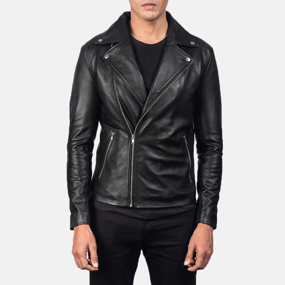 Nintenzo Black Hooded Leather Bomber Jacket