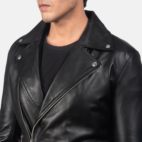 Nintenzo Black Hooded Leather Bomber Jacket