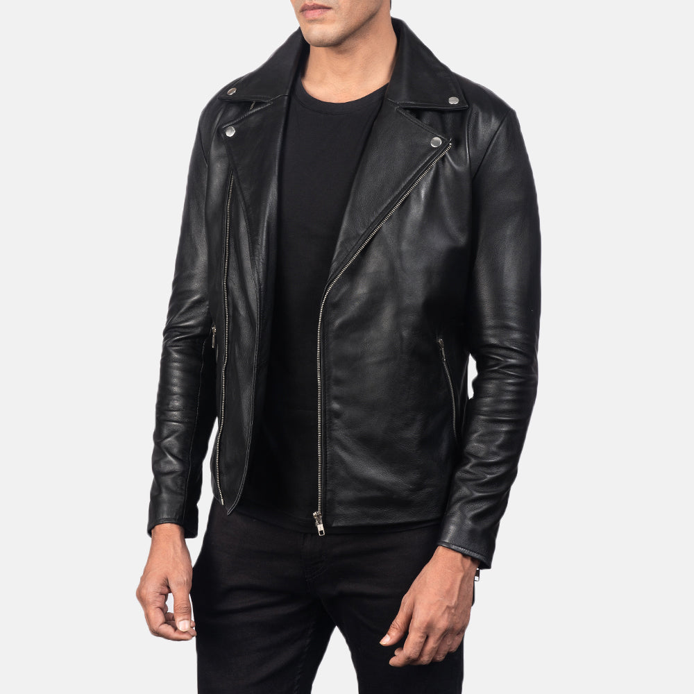 Nintenzo Black Hooded Leather Bomber Jacket