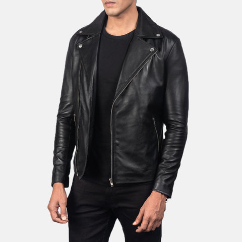 Nintenzo Black Hooded Leather Bomber Jacket