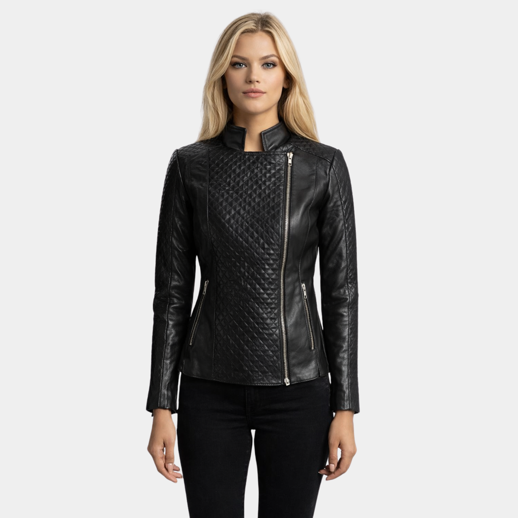 Orient Grain Quilted Black Leather Biker Jacket
