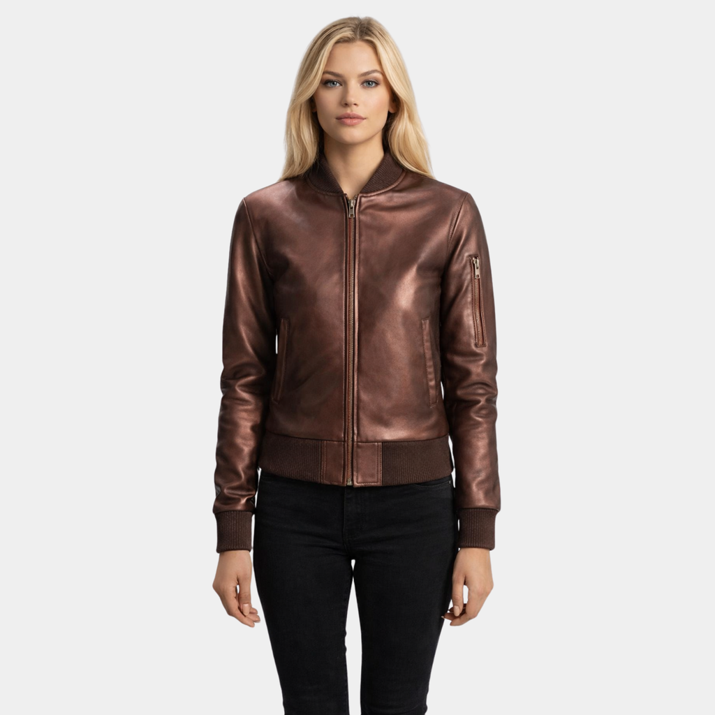 Reida Maroon Leather Bomber Jacket
