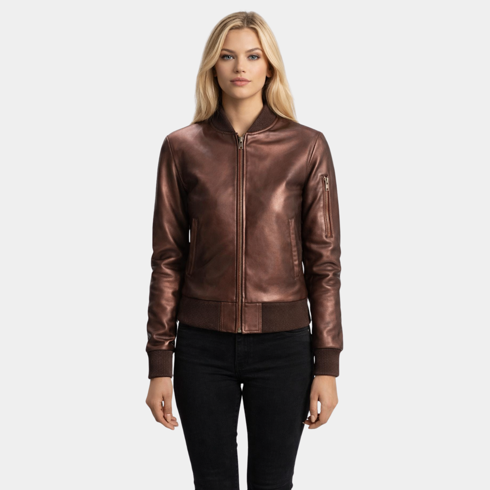 Reida Maroon Leather Bomber Jacket