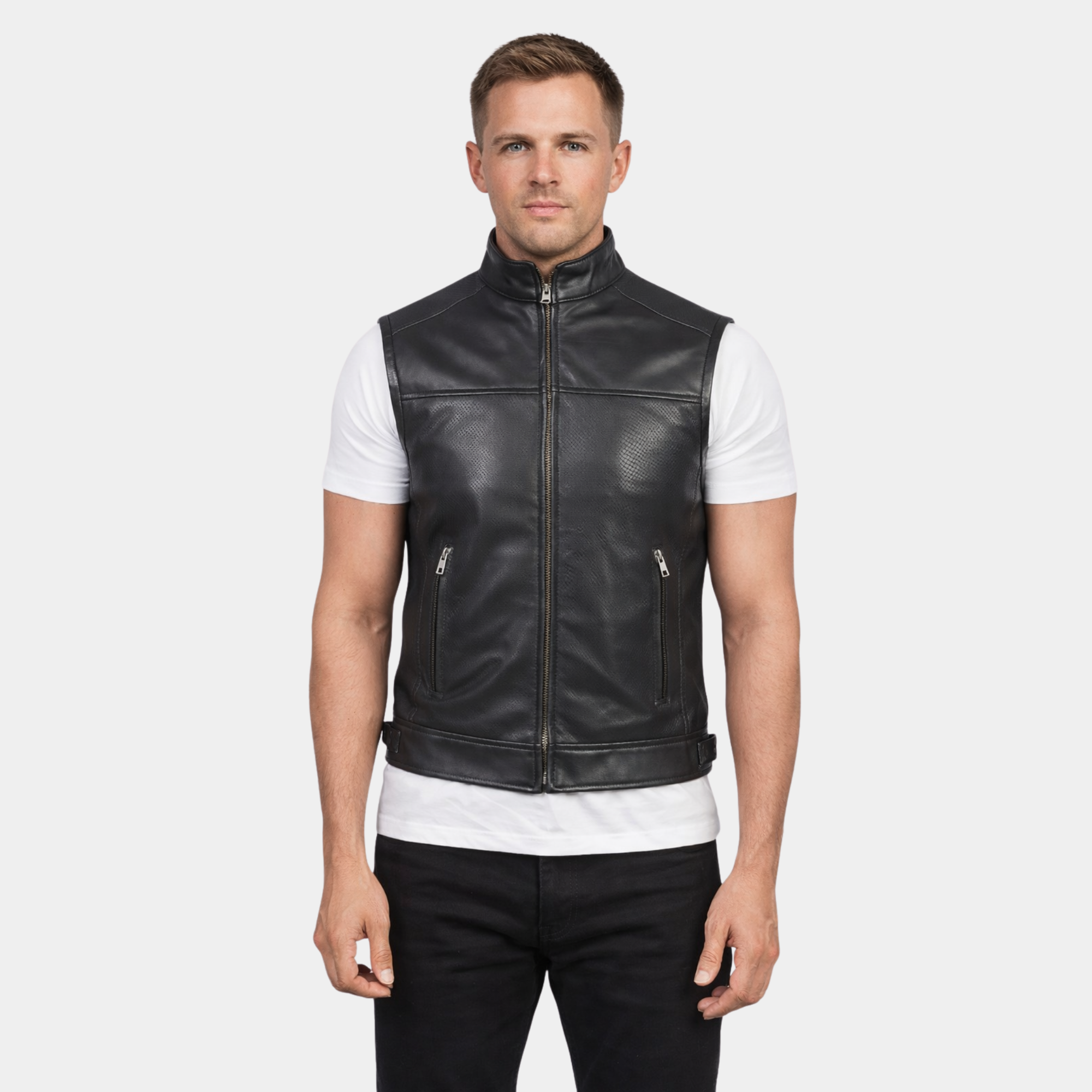 Roland Black Leather Biker Vest
