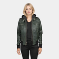 Roslyn Green Hooded Leather Bomber Jacket