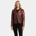 Rumy Maroon Leather Biker Jacket