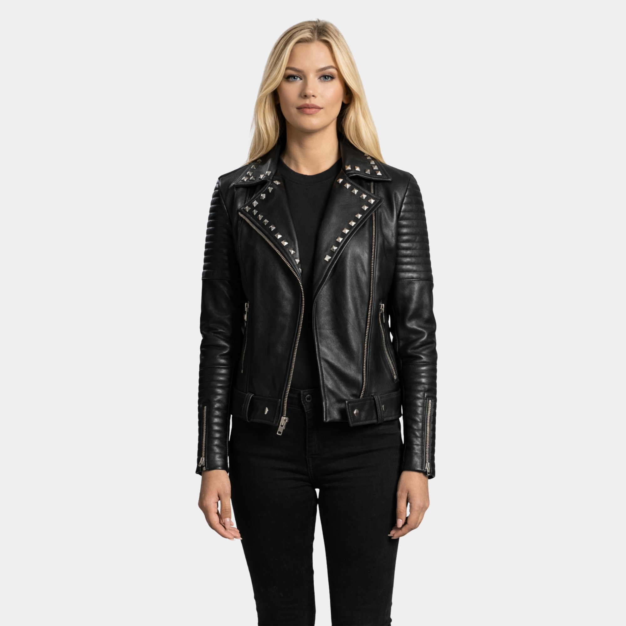 Sally Mae Studded Black Leather Biker Jacket