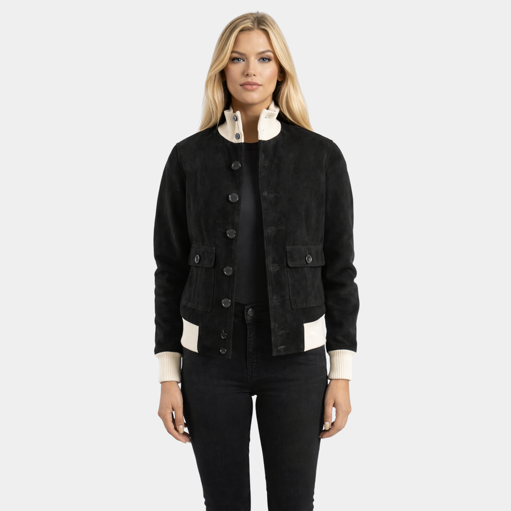 Sasha A1 Black Suede Bomber Jacket