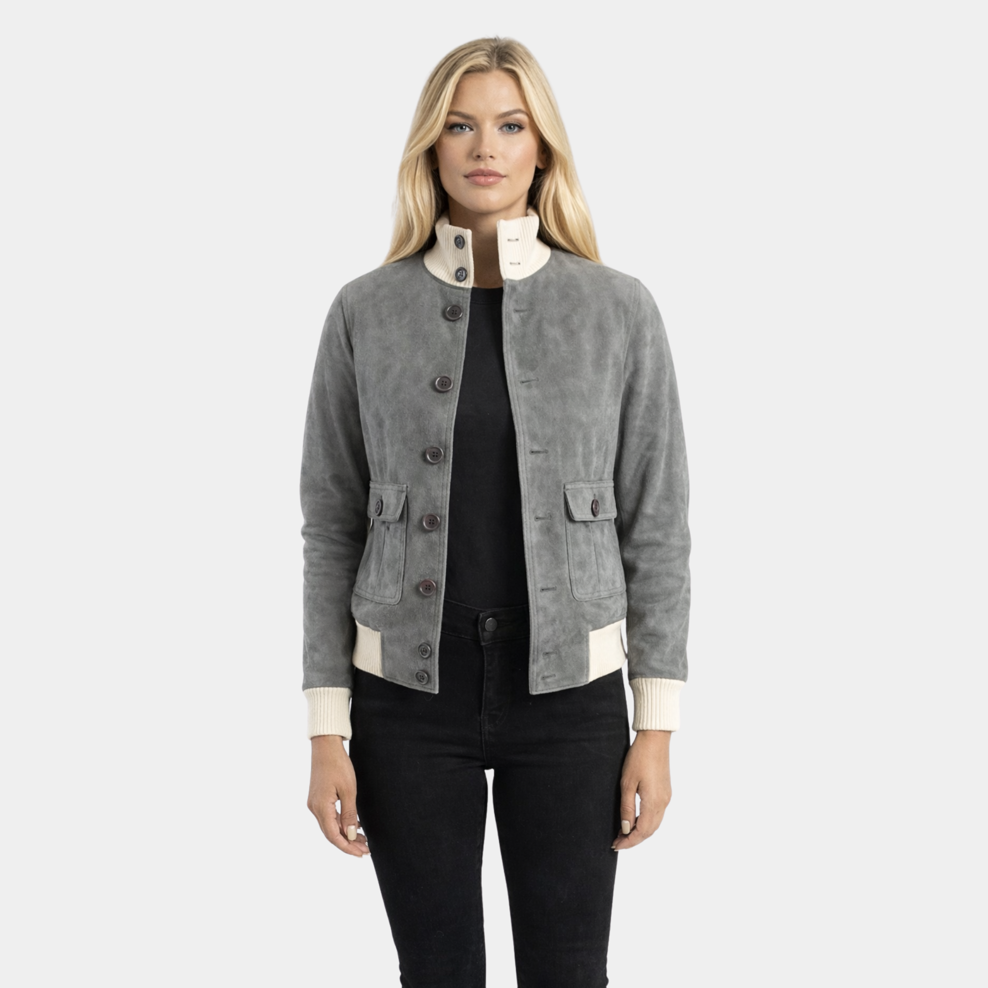 Sasha A1 Grey Suede Bomber Jacket