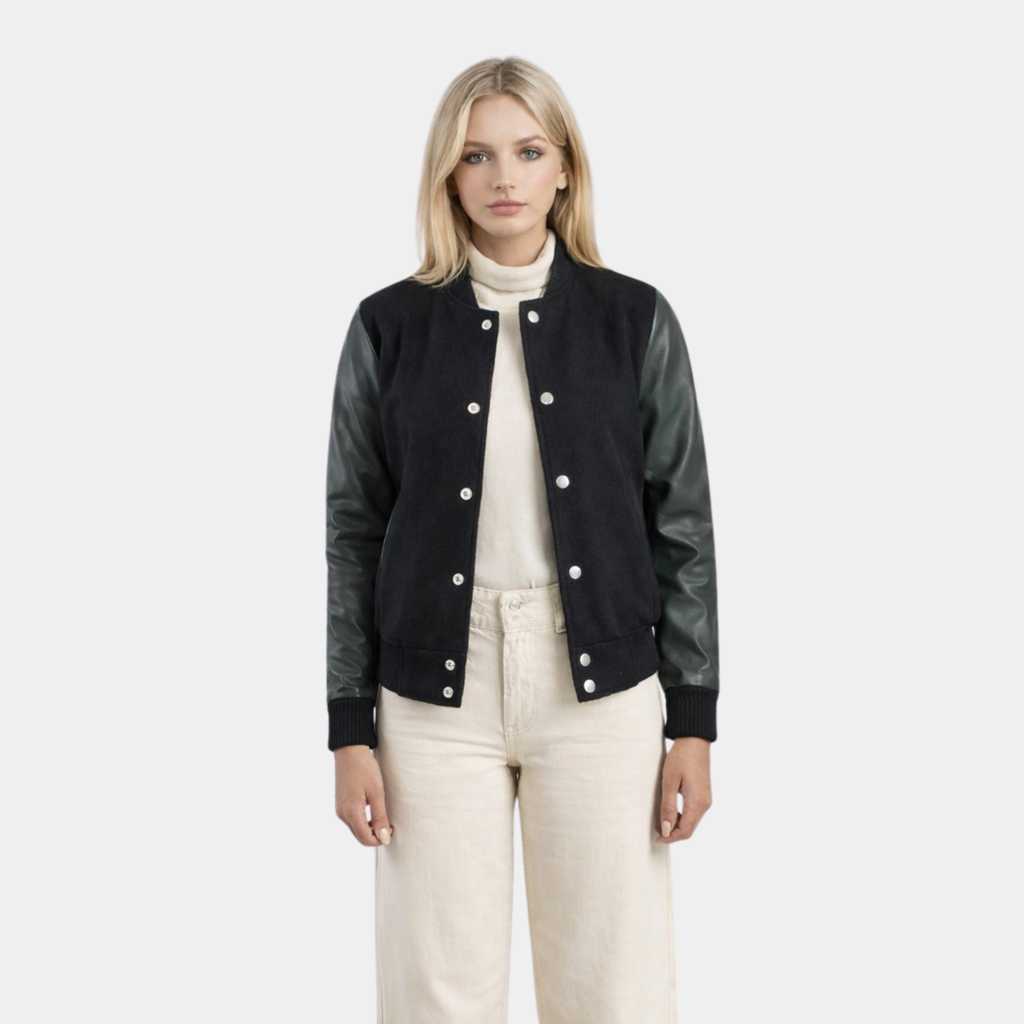 Savant Green & Black Hybrid Varsity Jacket