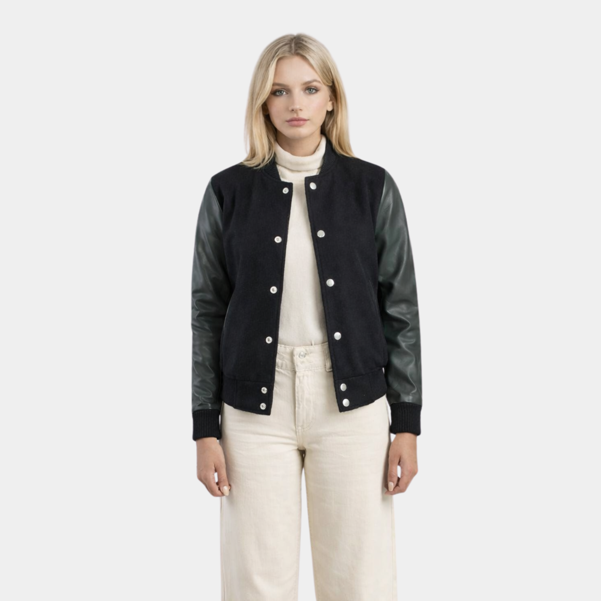 Savant Green & Black Hybrid Varsity Jacket