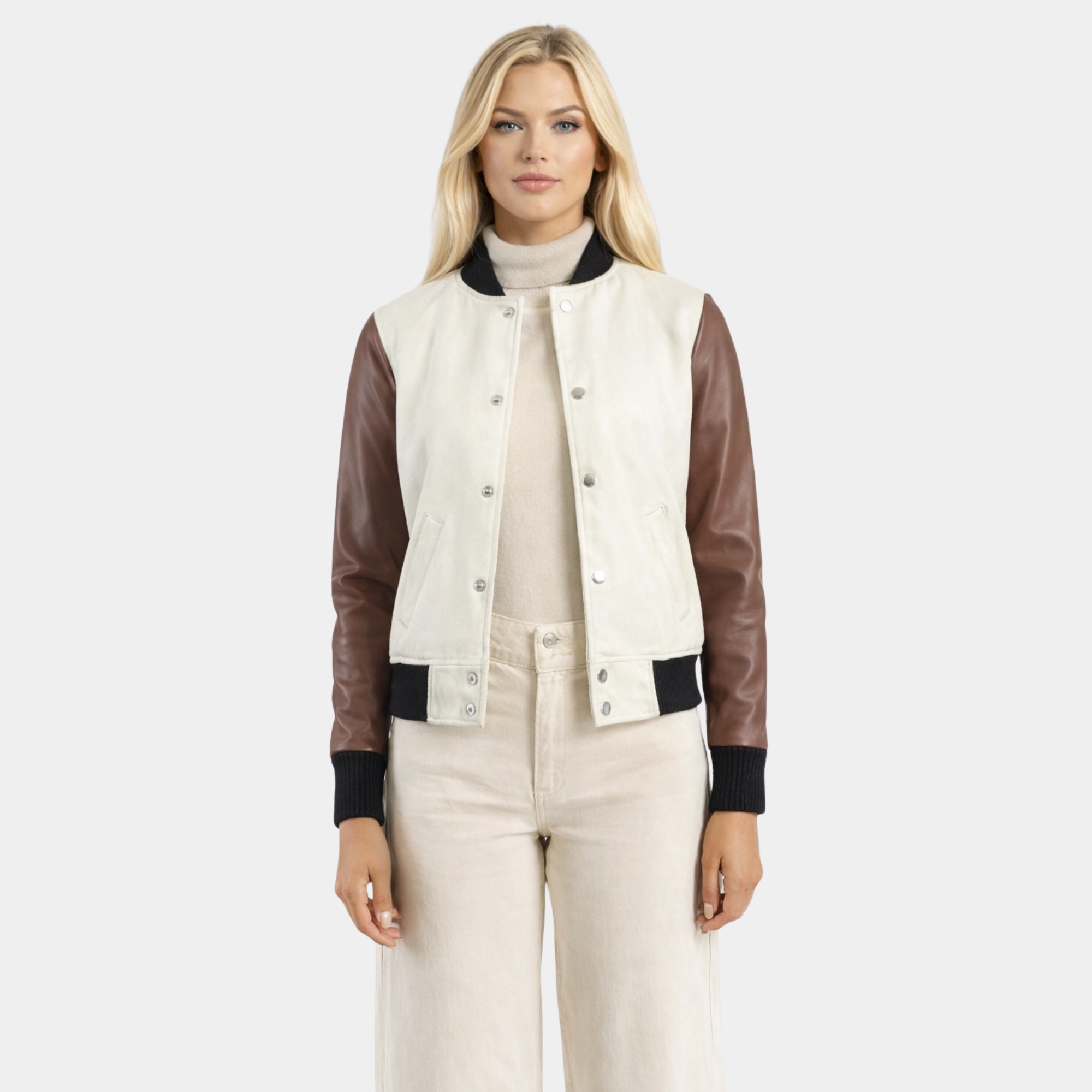 Savant White & Brown Hybrid Varsity Jacket