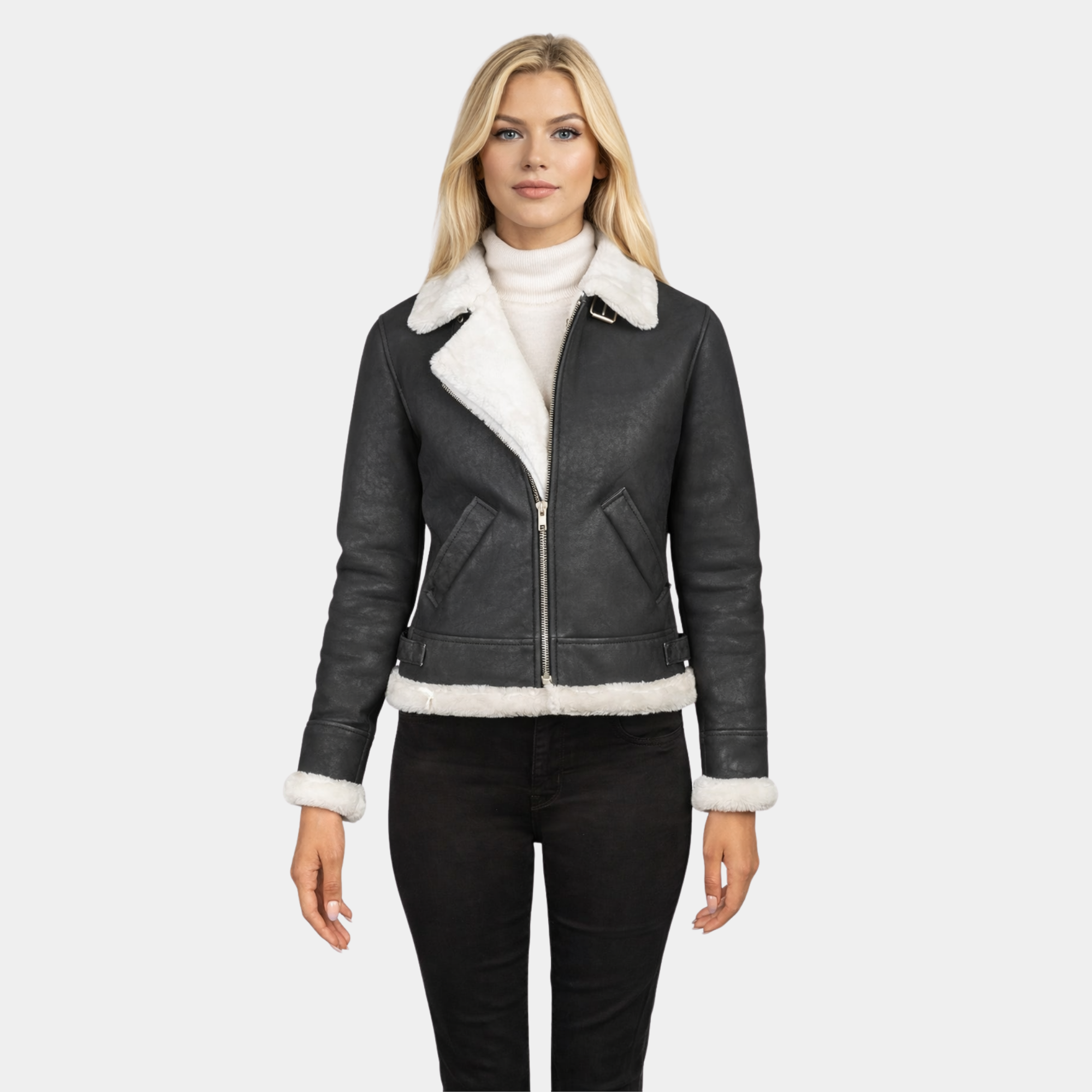 Sherilyn B-3 Black & White Leather Bomber Jacket