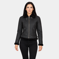 Sherilyn B-3 Distressed Black Leather Bomber Jacket