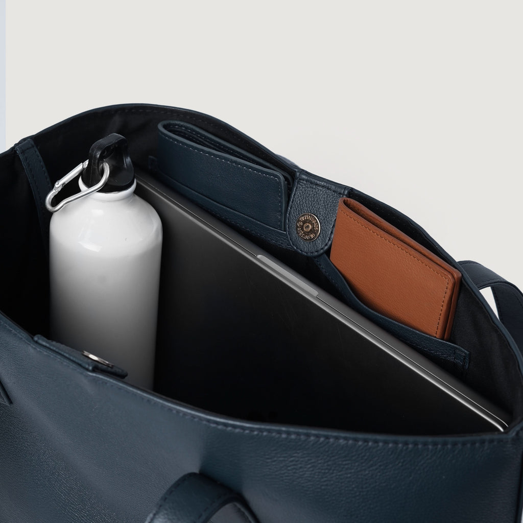 The Bianca Blue Leather Tote Bag