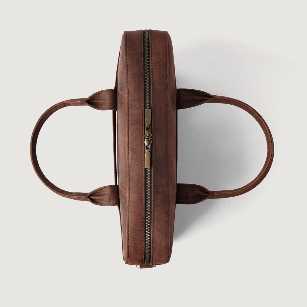 The Captain Vintage Distressed Brown Leather Briefcase