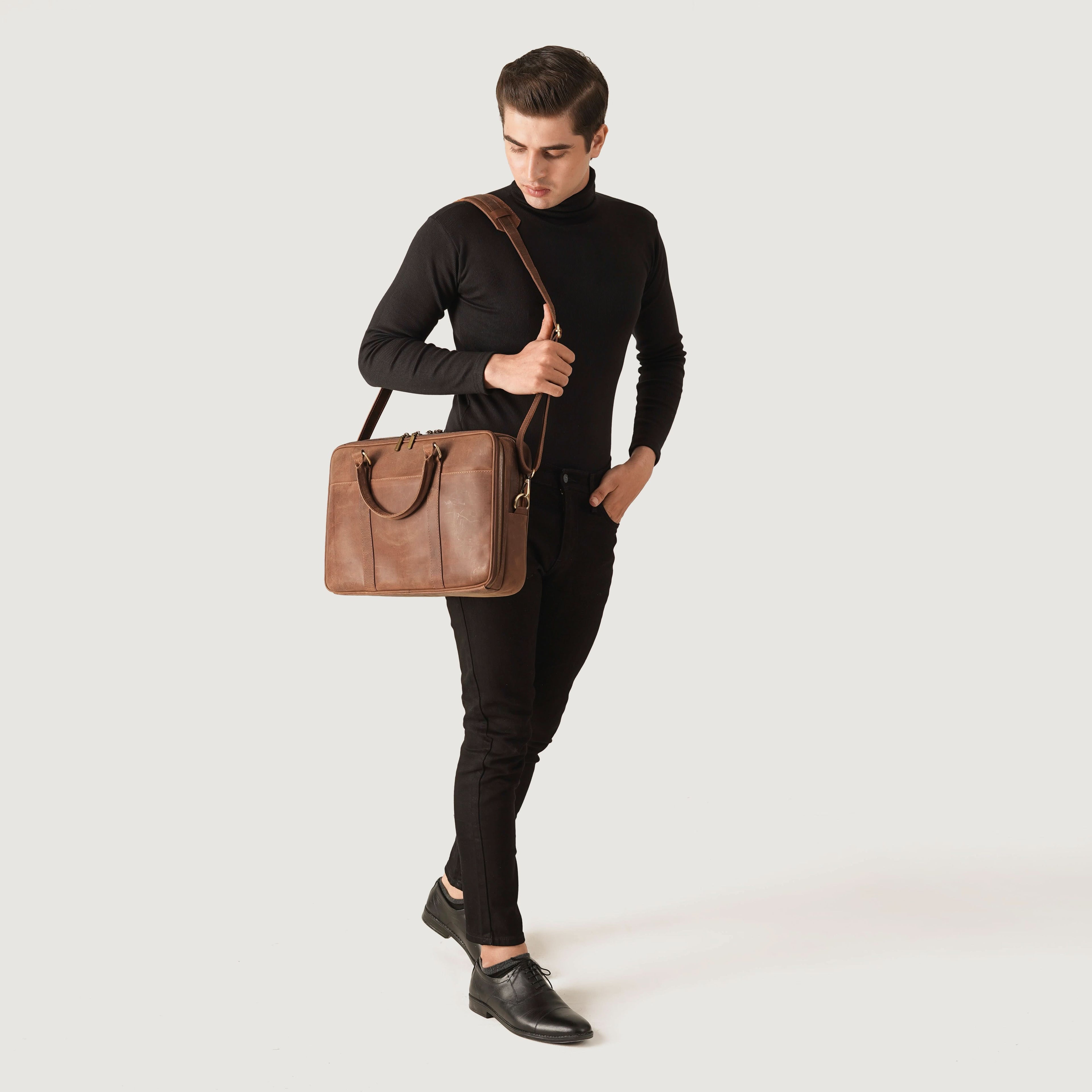 The Preston Vintage Tan Leather Briefcase