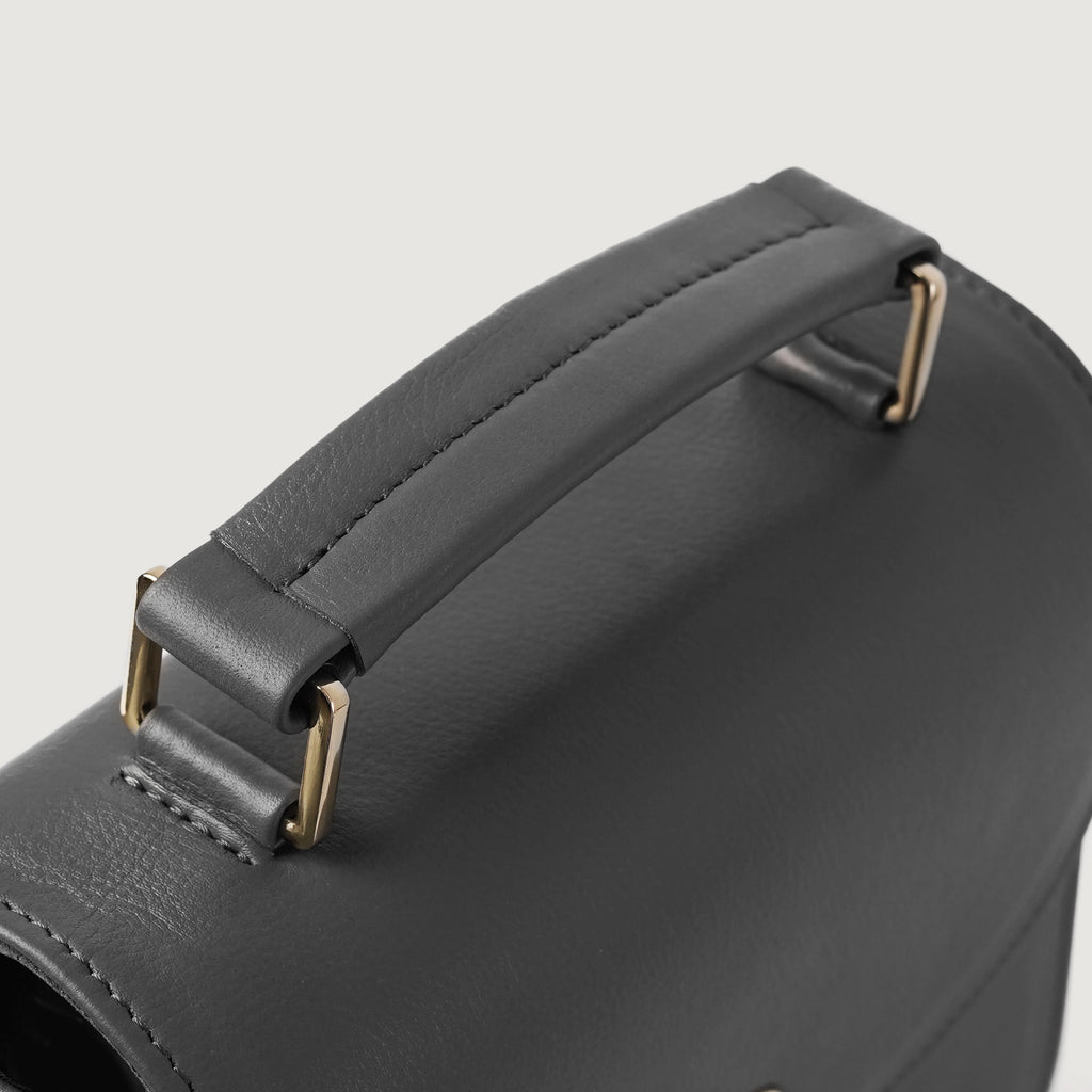 The Sandra Grey Leather Saddle Bag