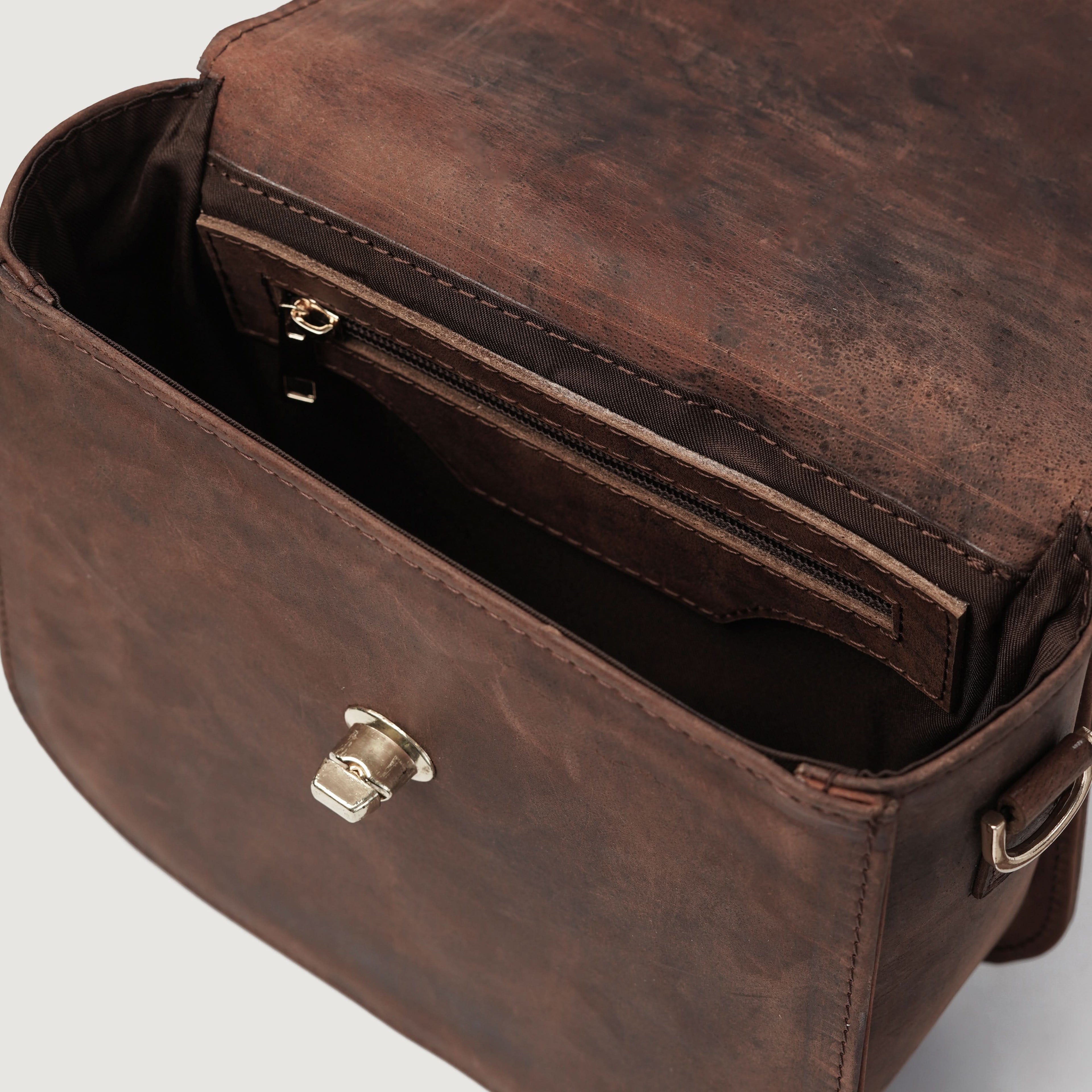 The Sandra Vintage Distressed Brown Leather Saddle Bag