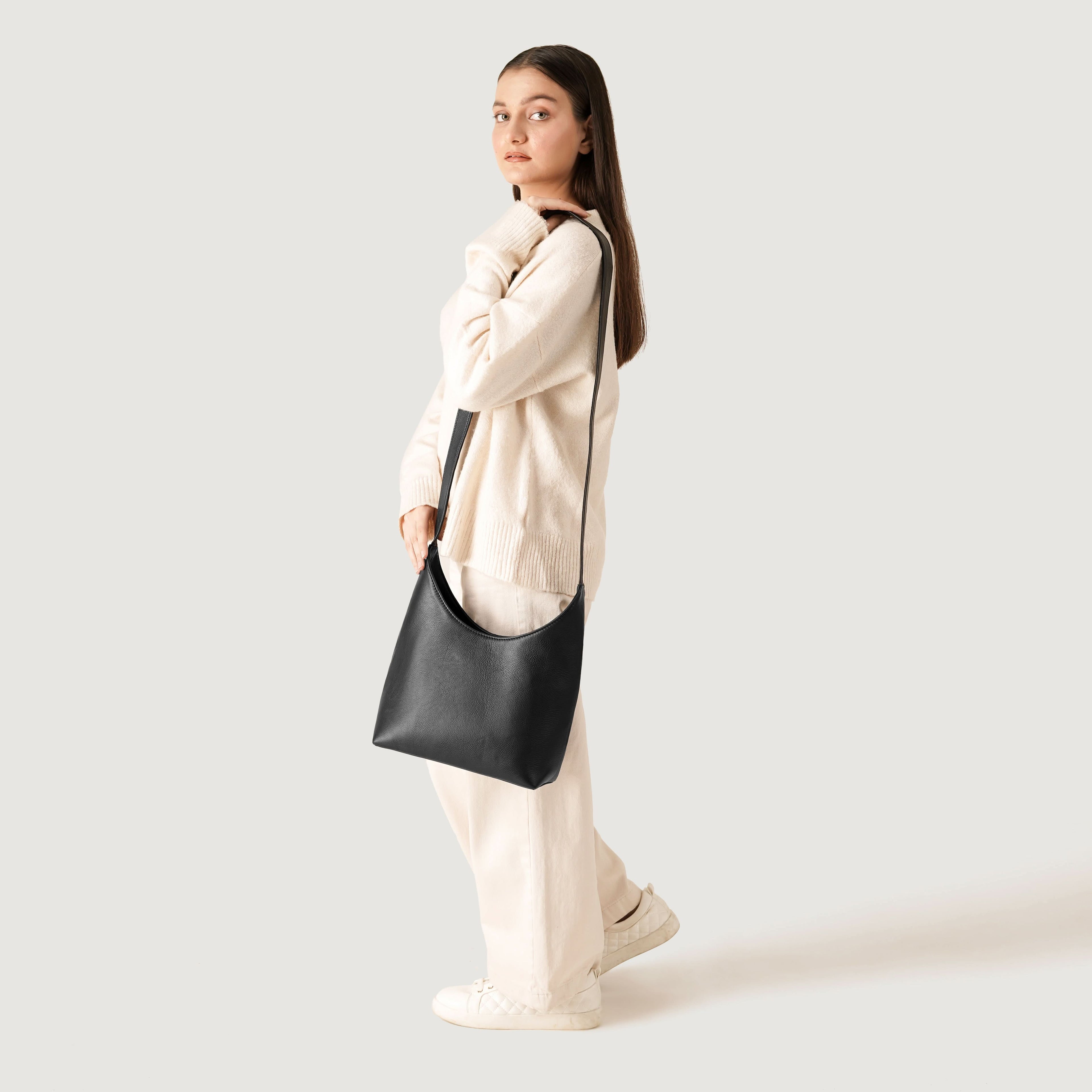 The Stefani Black Leather Hobo Bag