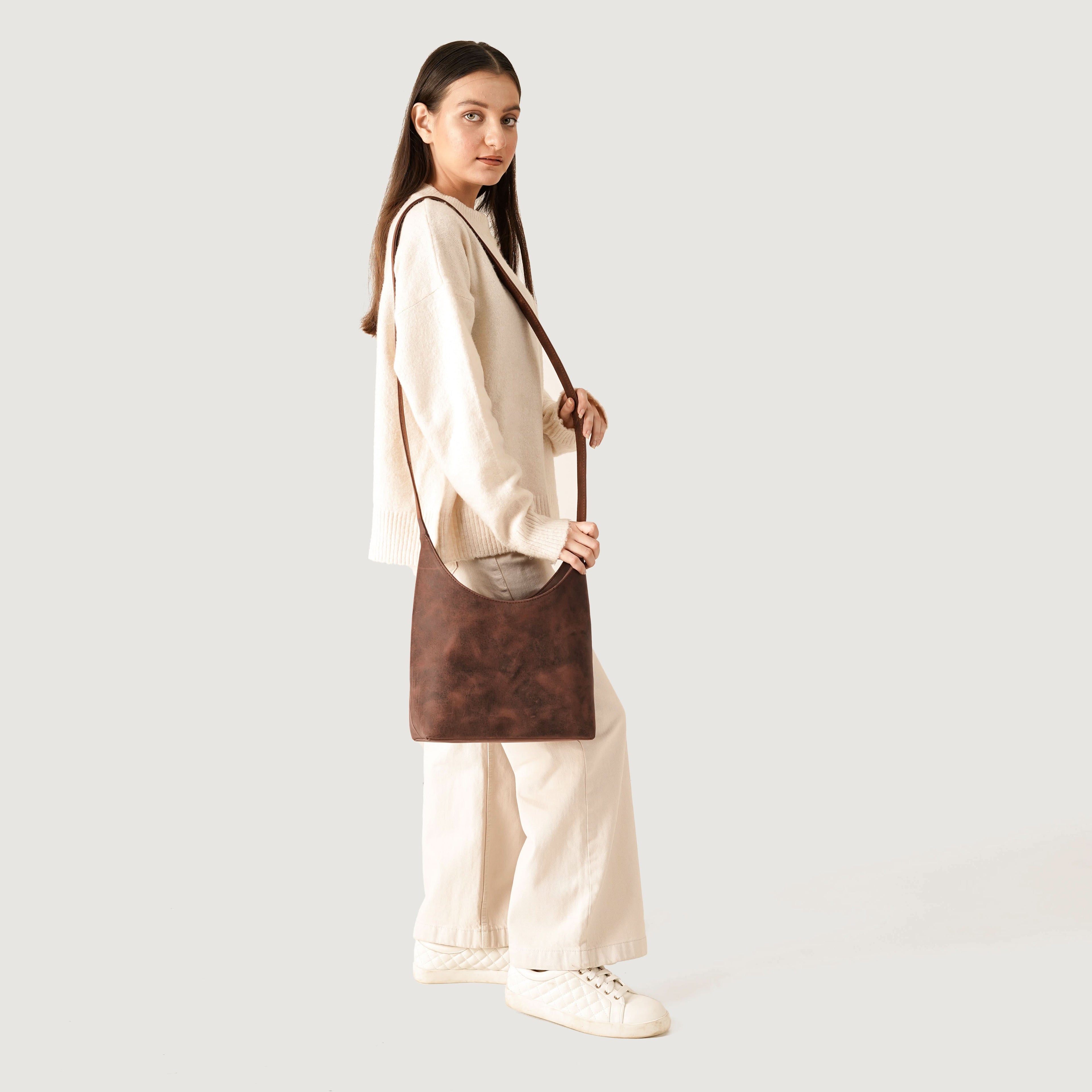 The Stefani Vintage Distressed Brown Leather Hobo Bag