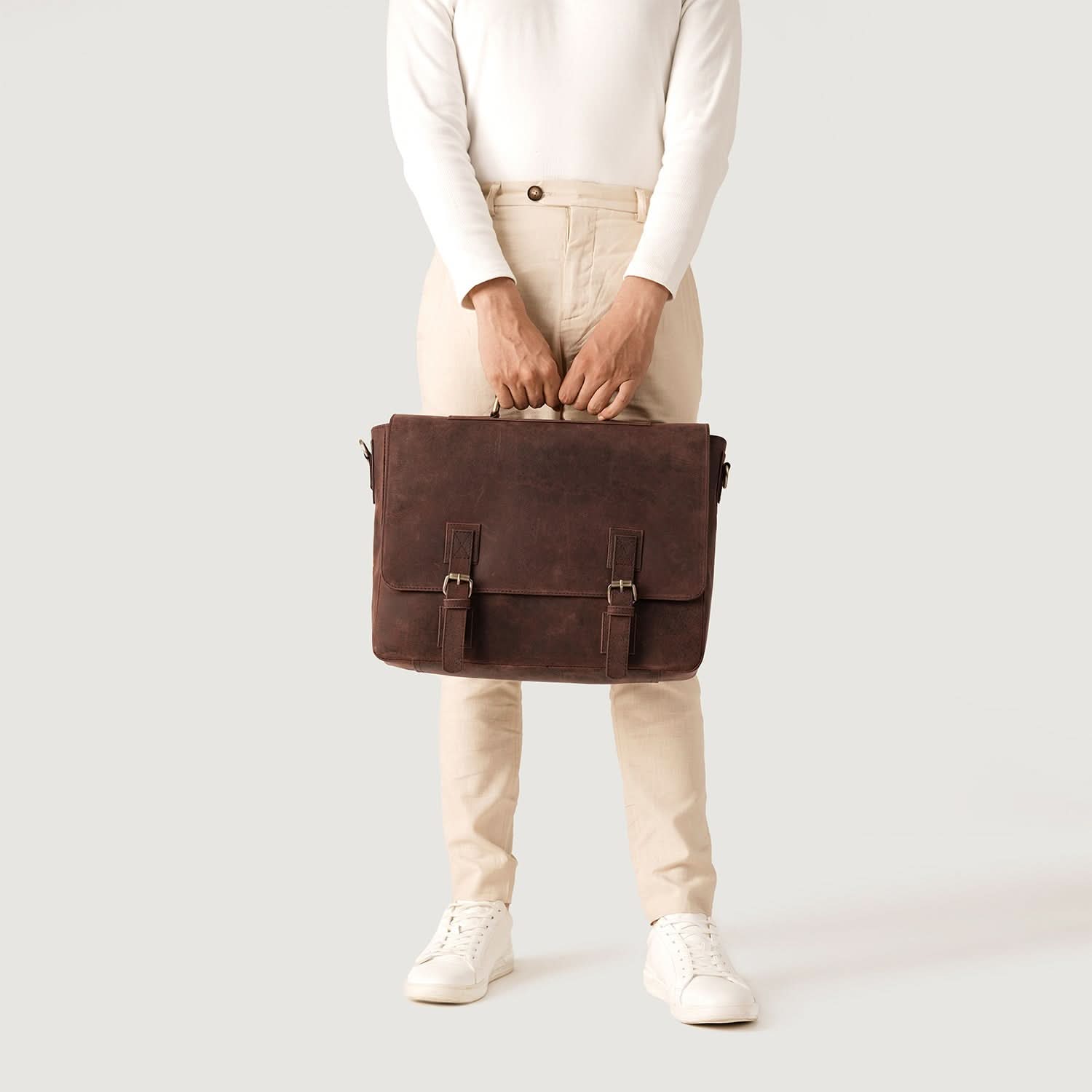 The Cristoph Vintage Distressed Brown Leather Messenger Bag