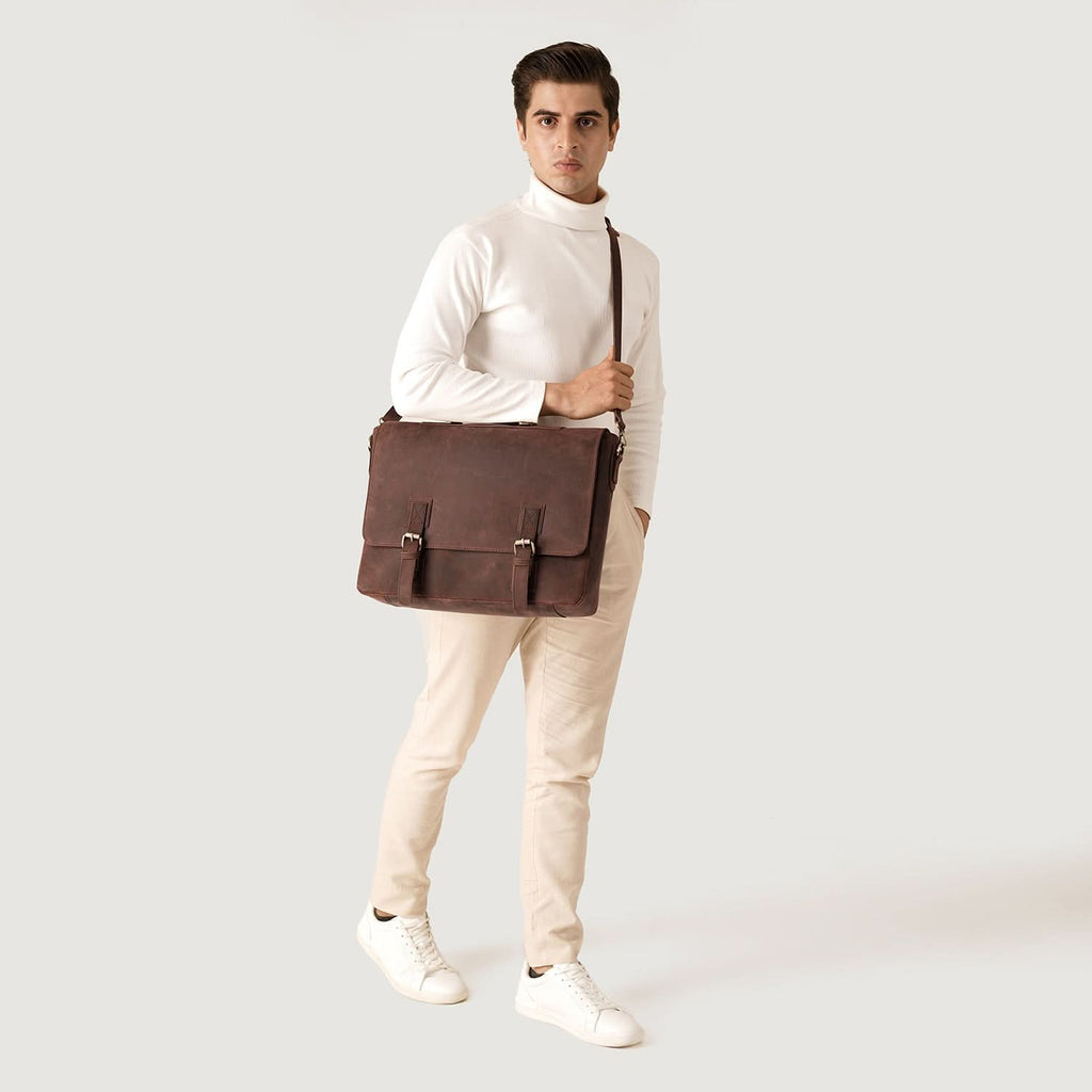 The Cristoph Vintage Distressed Brown Leather Messenger Bag