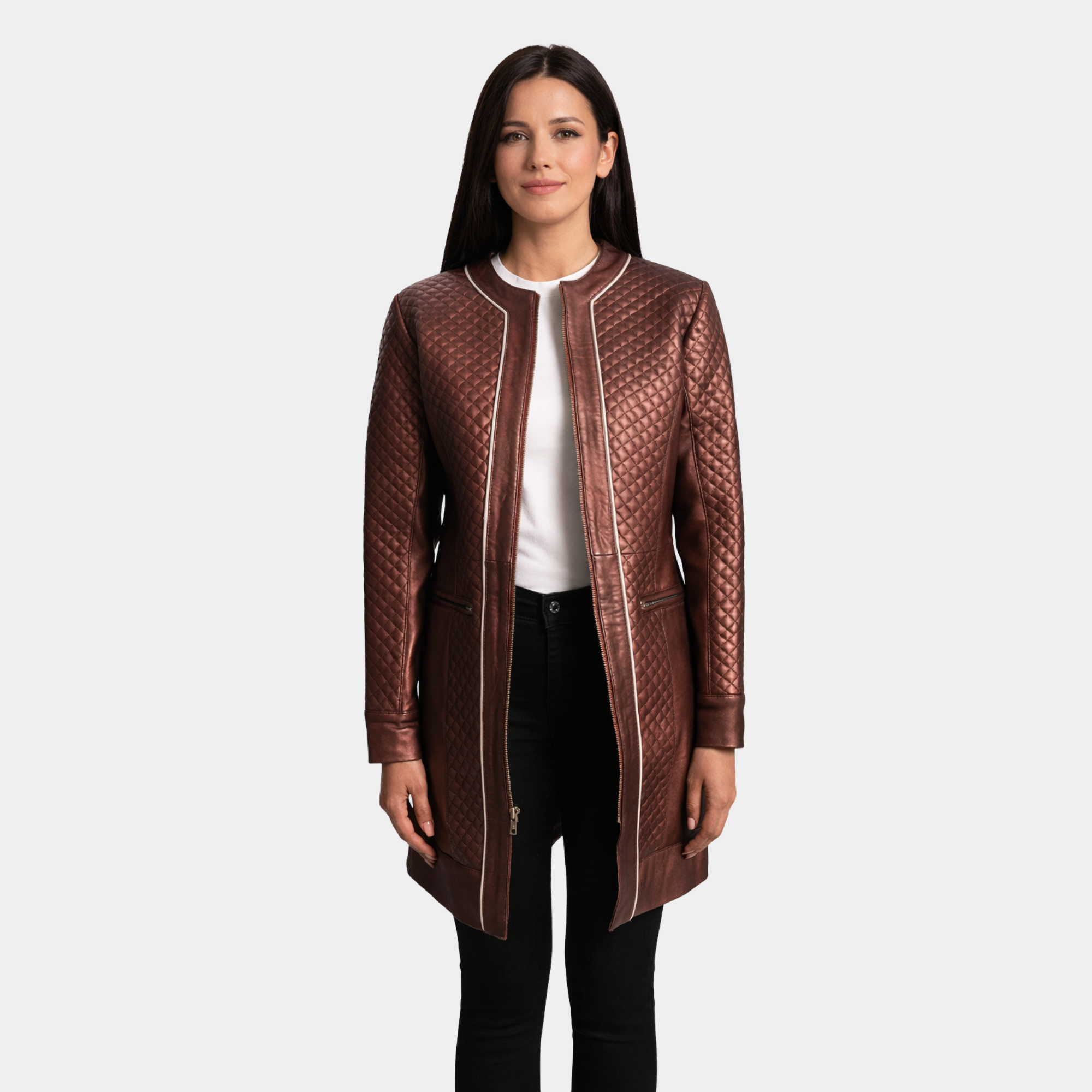 Trudy Lane Quilted Maroon Leather Coat