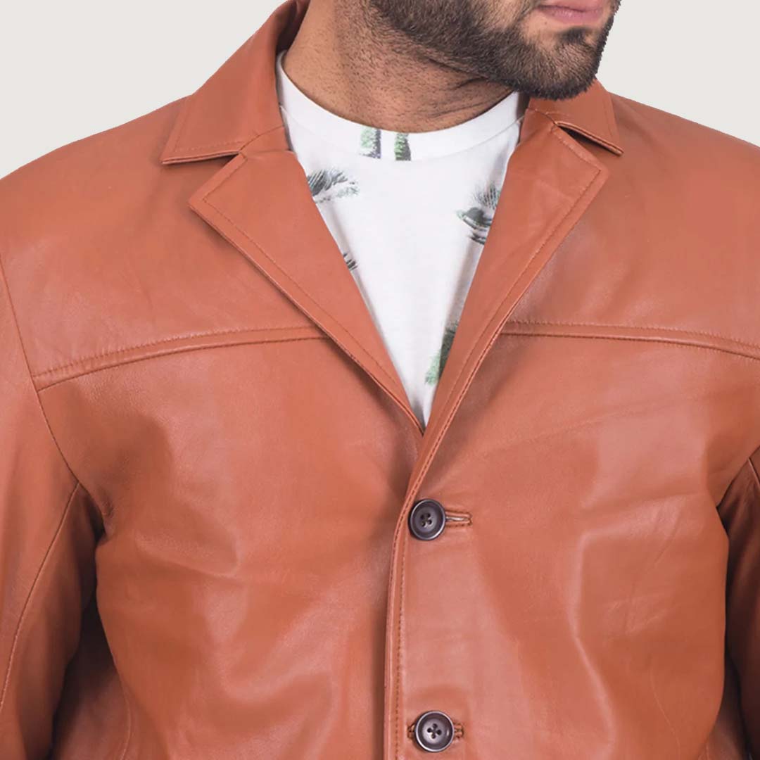 Tan Brown Leather Blazer