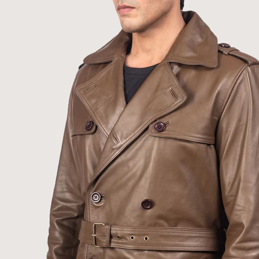 Brown Leather Duster Coat - Belted Coat