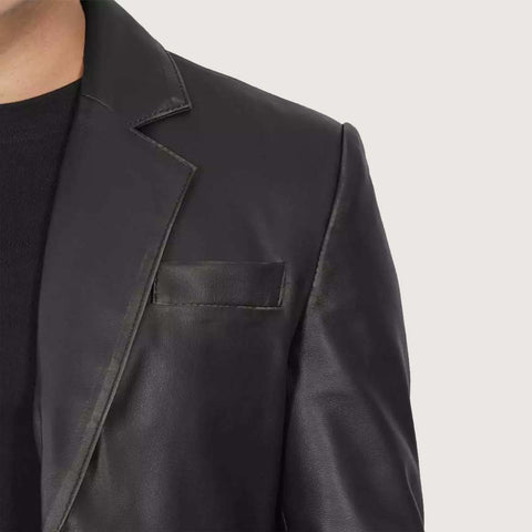 Mens 2 Button Closure Black Leather Blazer