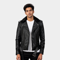 Furton Distressed Black Leather Biker Jacket