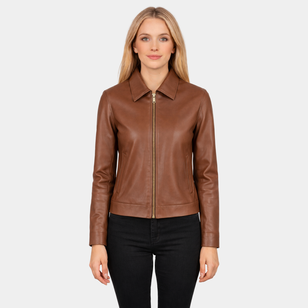 Vixen Brown Classic Collar Leather Jacket