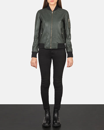 Ava MA-1 Green Leather Bomber Jacket
