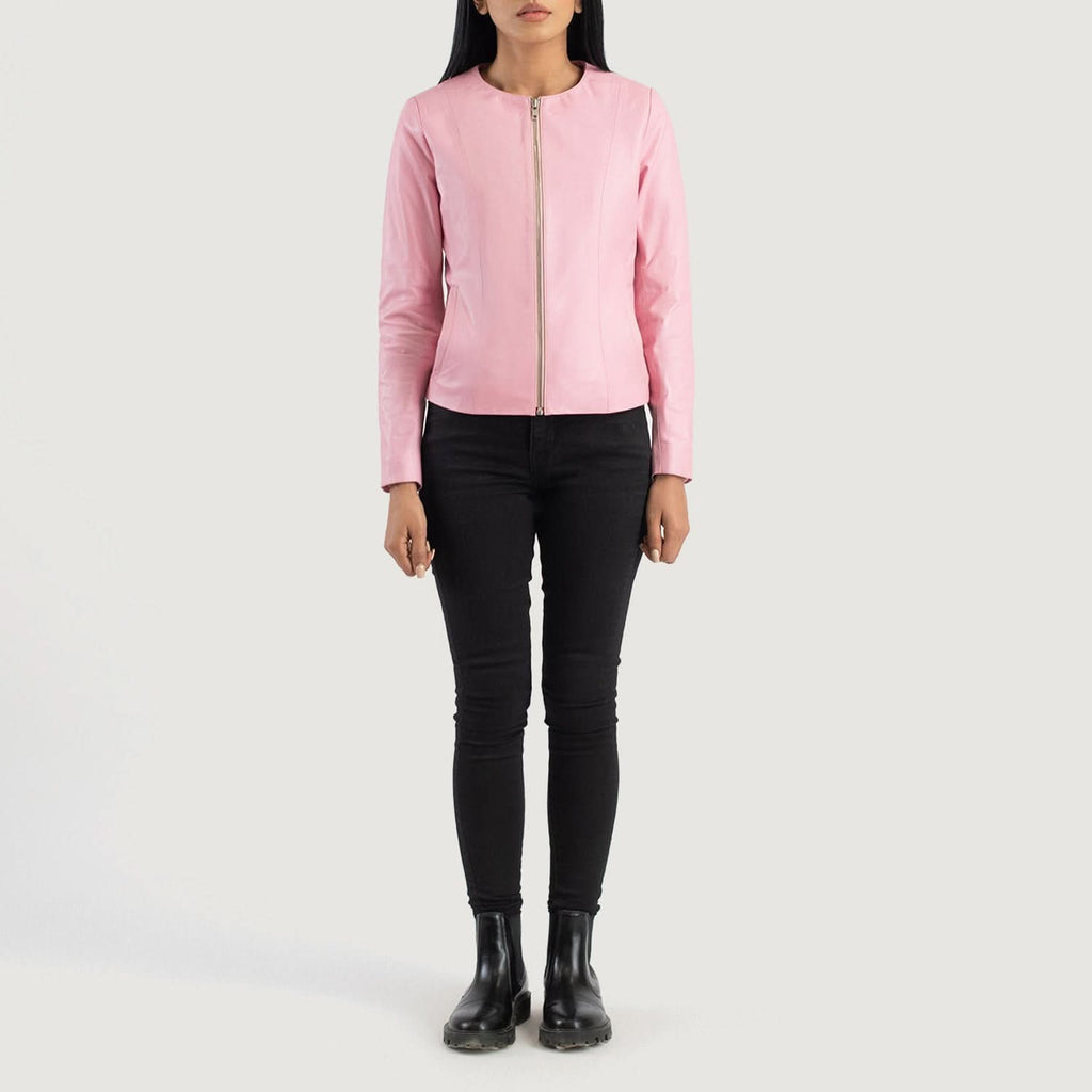 Elixir Pink Collarless Leather Jacket