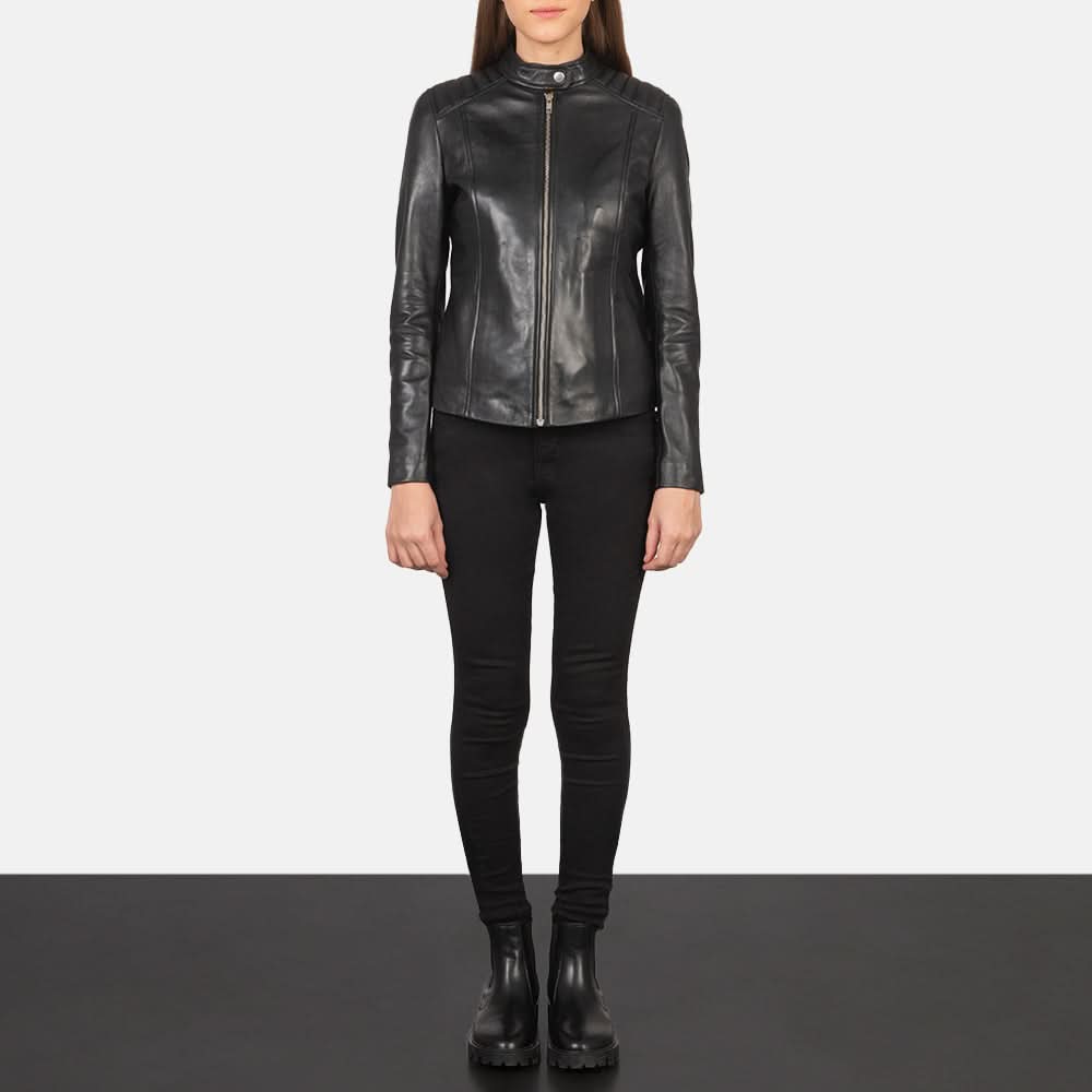 Kelsee Black Leather Biker Jacket