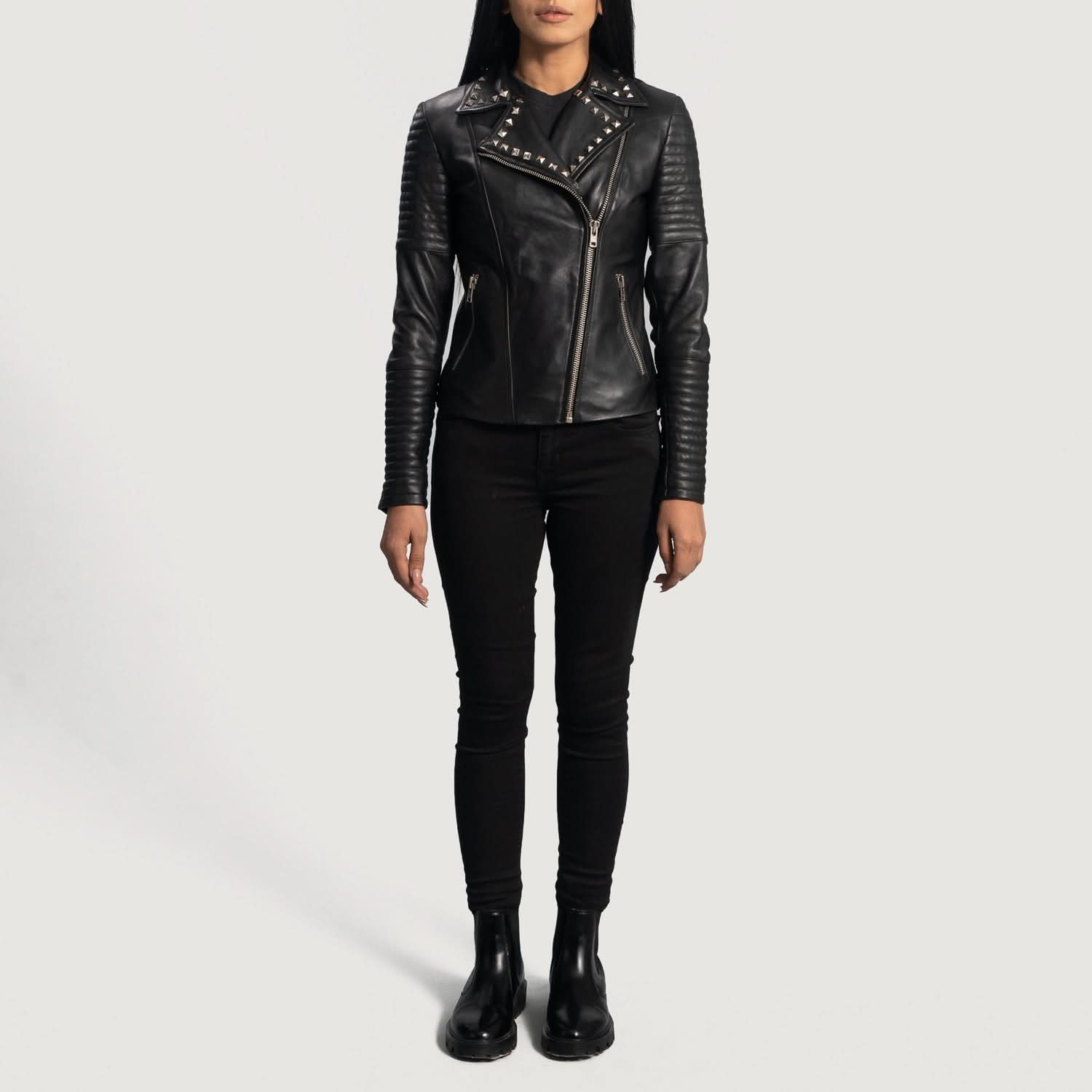 Sally Mae Studded Black Leather Biker Jacket