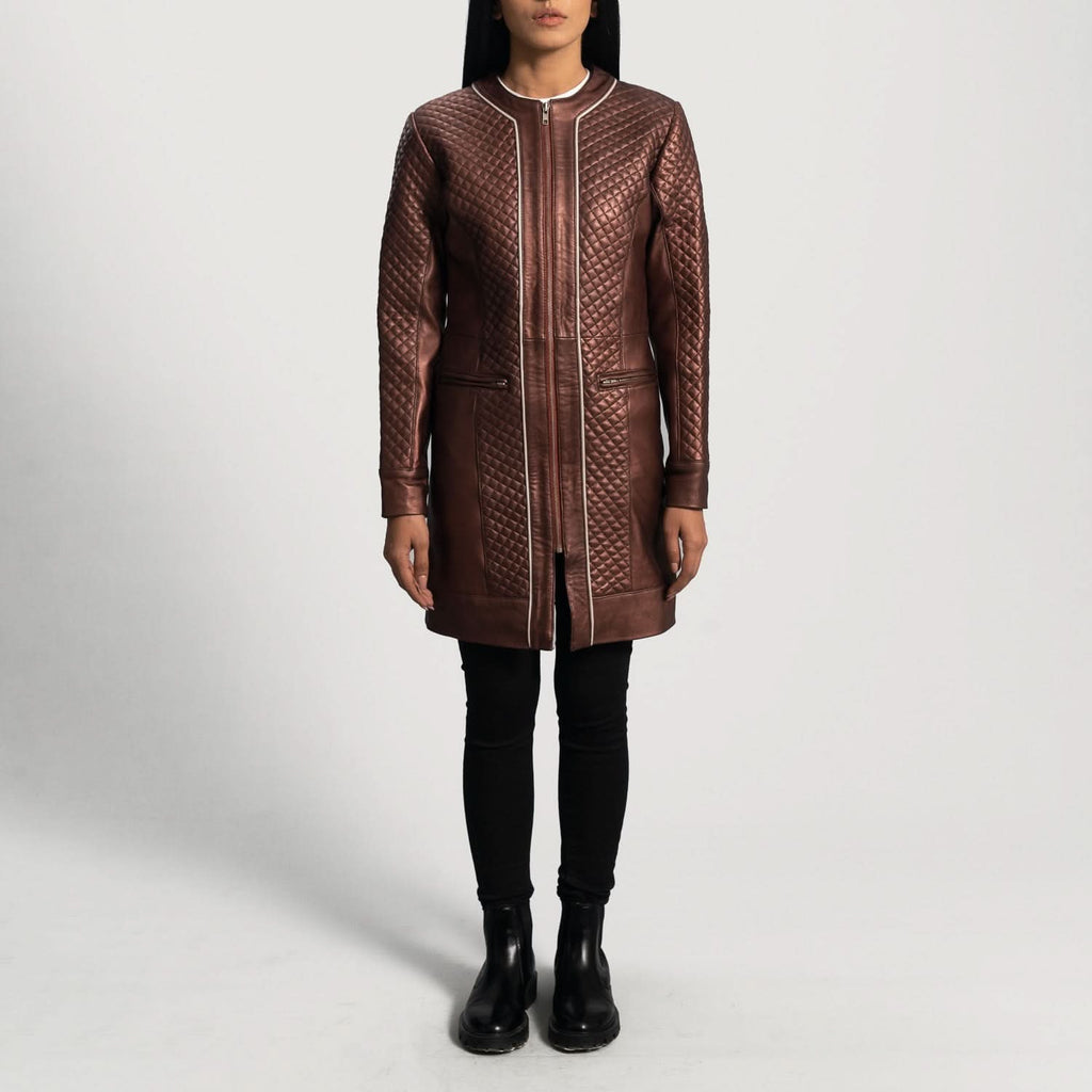 Trudy Lane Quilted Maroon Leather Coat