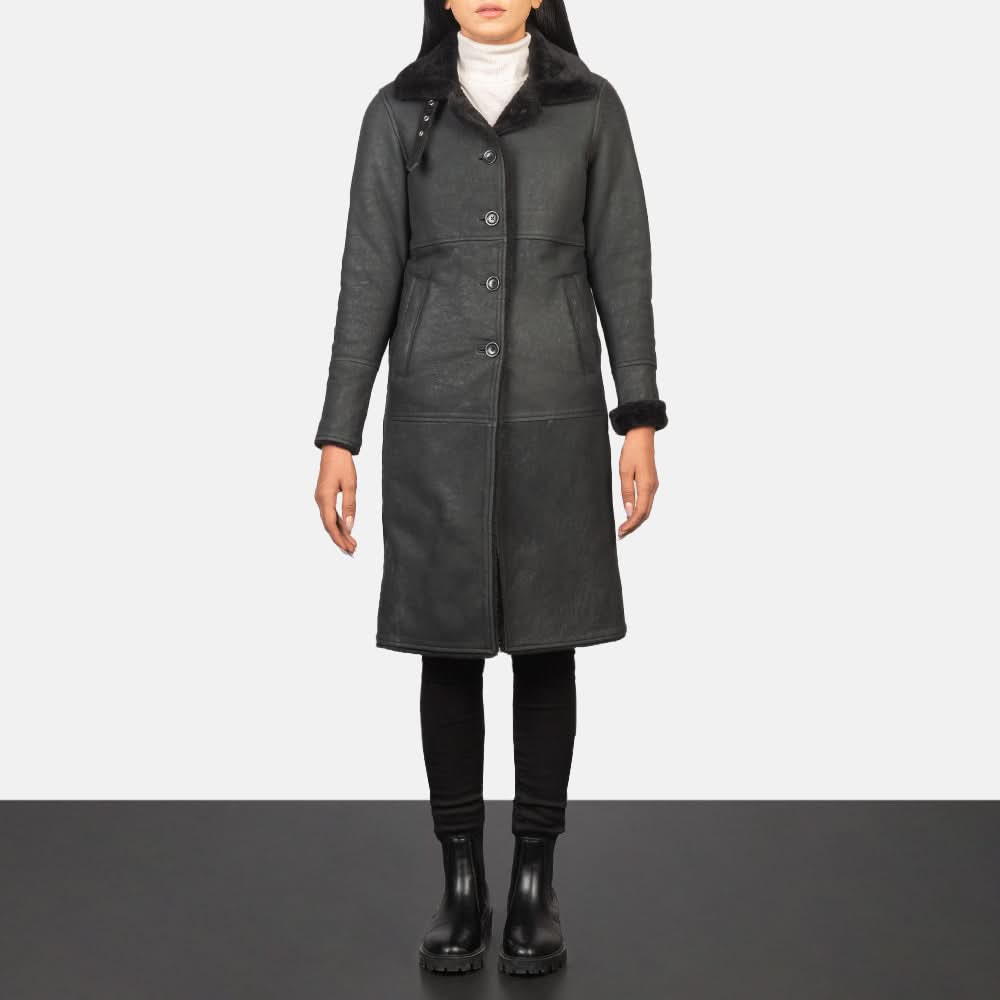 Alina Shearling Black Leather Coat