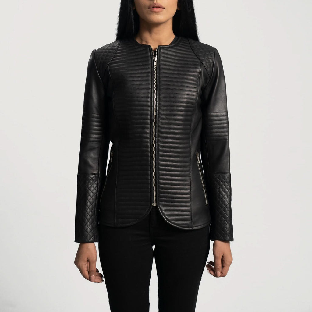 Nexi Quilted Black Leather Jacket