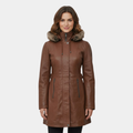 Womens Zipper Button Brown Leather Long Coat