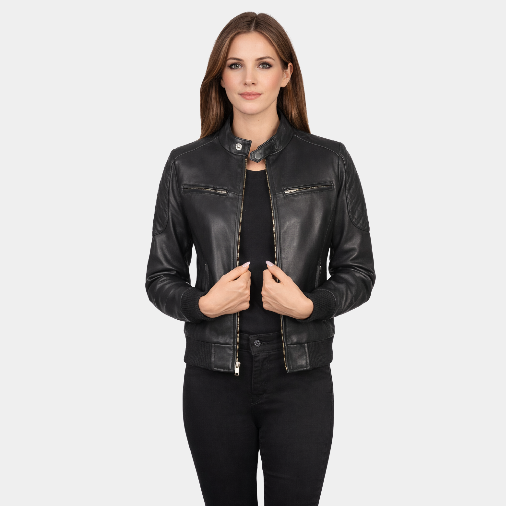 Zenna Black Leather Bomber Jacket