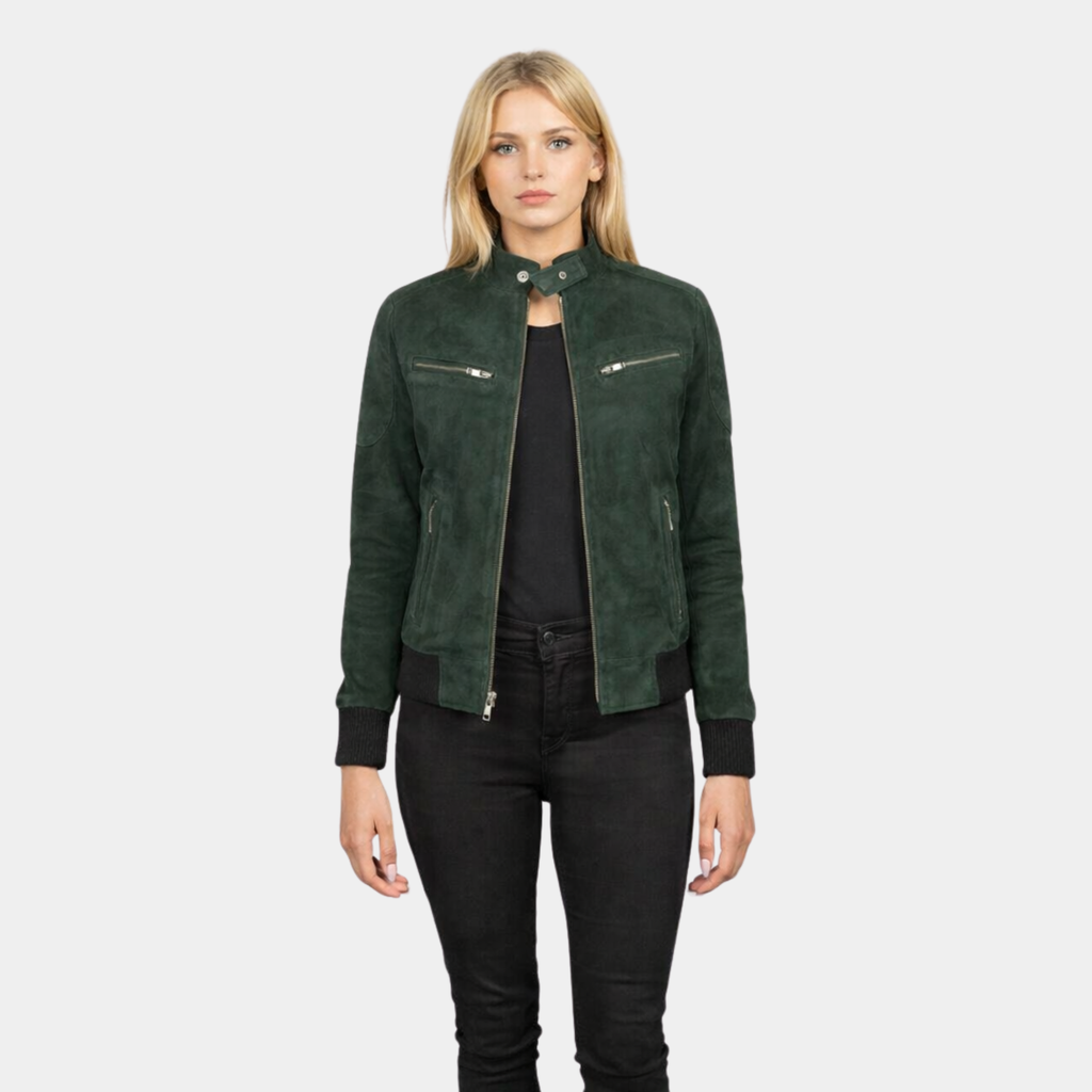 Zenna Green Suede Bomber Jacket