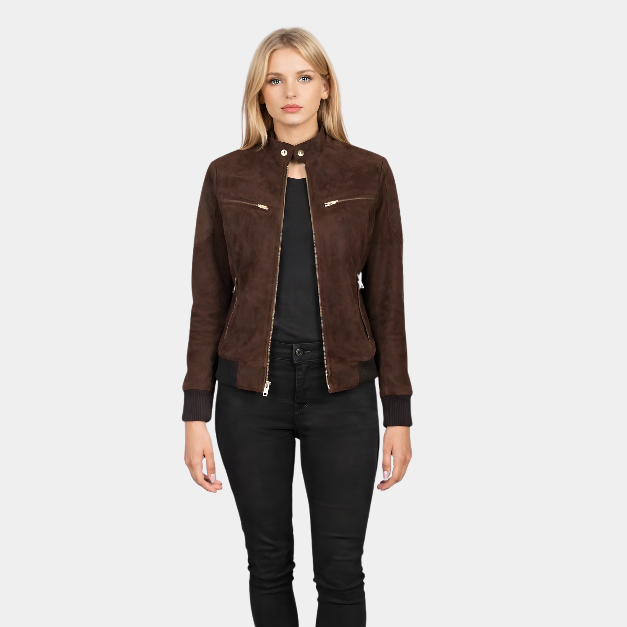 Zenna Mocha Suede Bomber Jacket