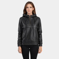 Zest Black Hooded Leather Pullover Jacket