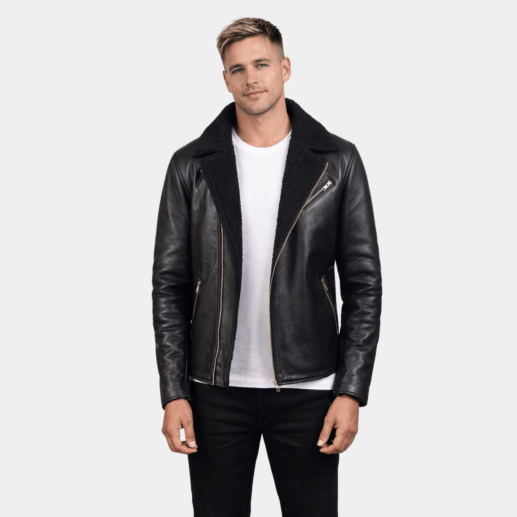 Alberto Shearling Black Leather Jacket